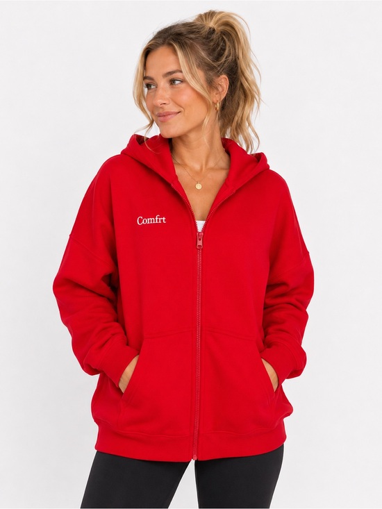 Comfrt Tops - Comfrt Women's Red Full-Zip Hooded Sweatshirt-NWT